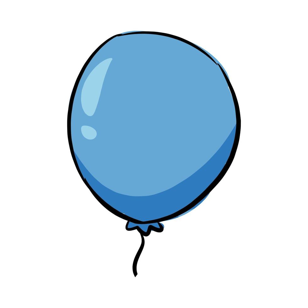 icono de globo azul. concepto de fiesta, celebración, año nuevo, cumpleaños. para plantilla, pegatina, impresión, tarjeta de felicitación. vector dibujado a mano.