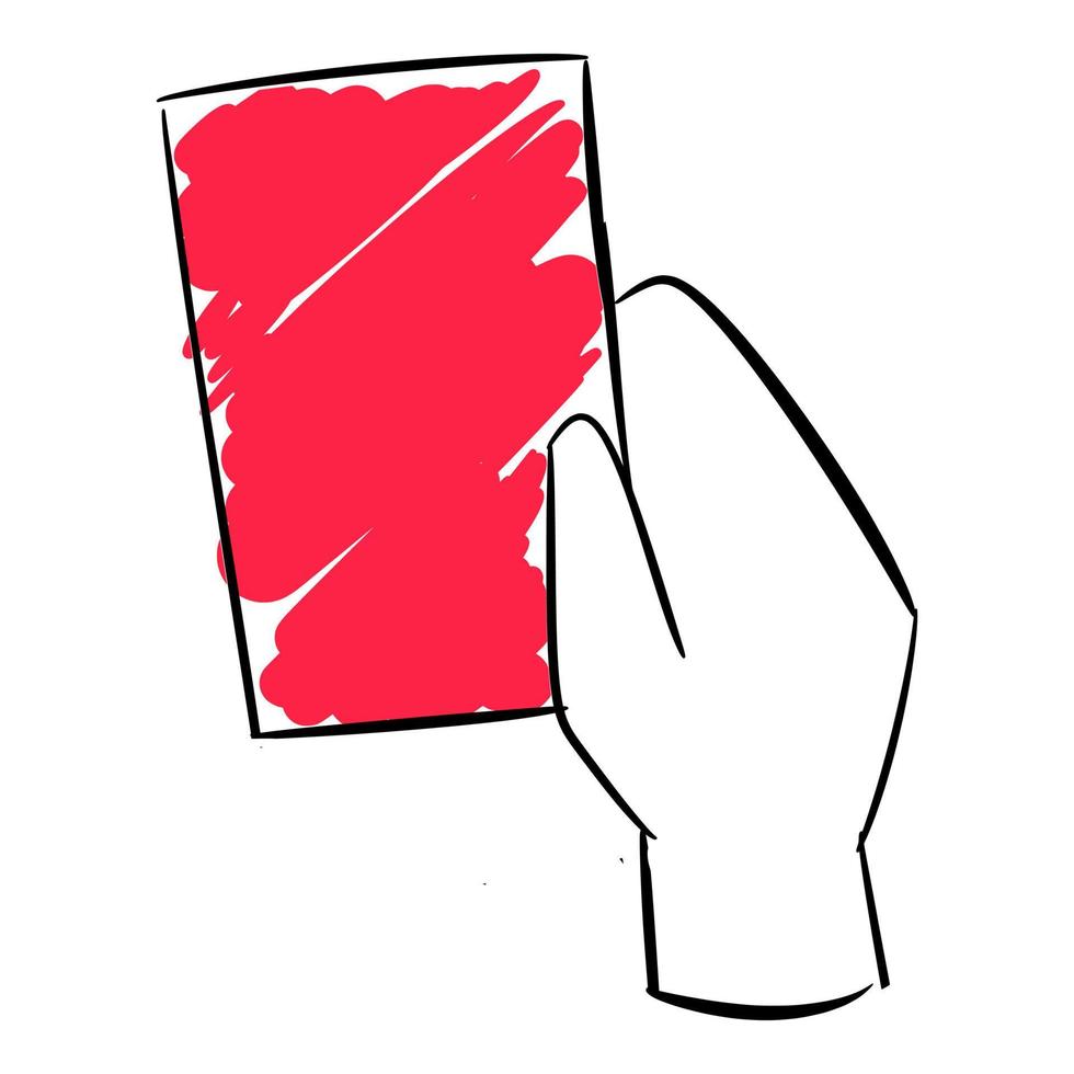 hand holding red card icon. concept of sport, soccer, football, offense, referee, etc. hand drawn vector illustration.