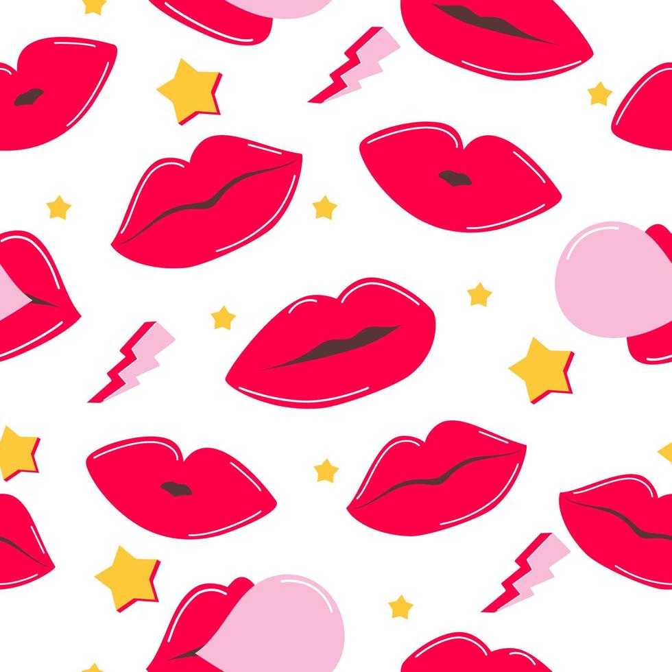 Seamless pattern with lips. Vector illustration on theme fashion 90s.