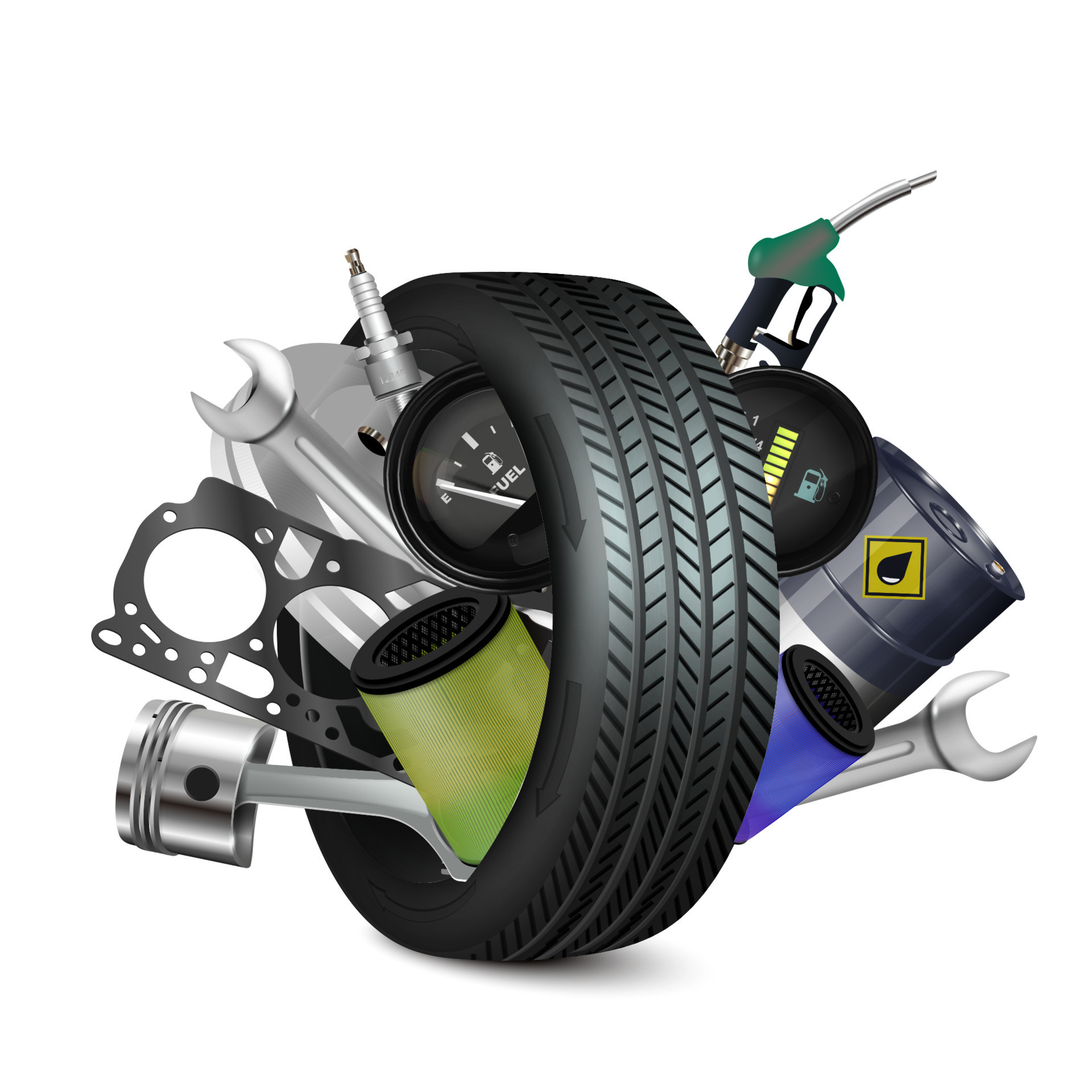 Vector realistic, 3D car tire with auto parts isolated on white background.  15581302 Vector Art at Vecteezy