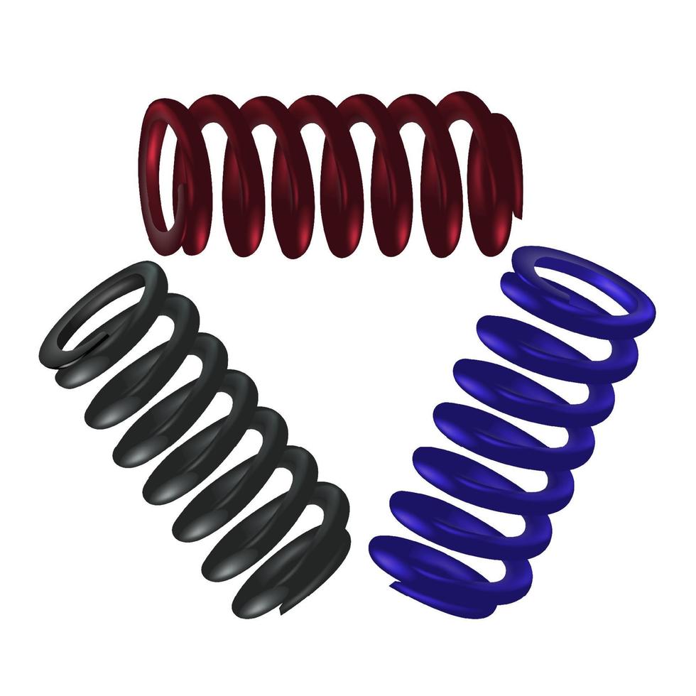 Vector realistic, 3D set of colorful shock absorber strut springs.