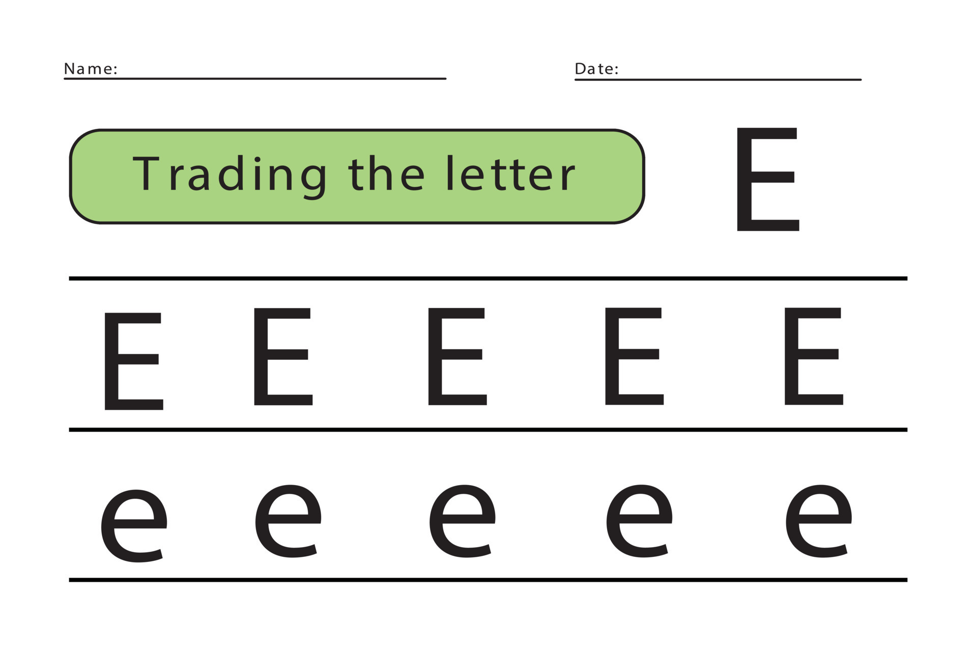 Trace letters of the English alphabet. Uppercase and lowercase letter E