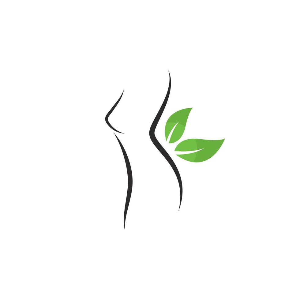 cuerpo de mujer de belleza con ilustración de icono de vector de plantilla de hoja