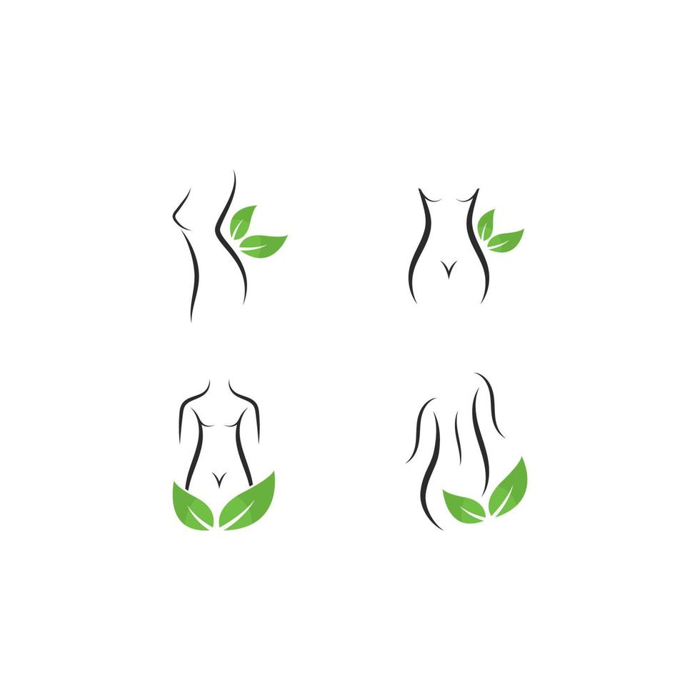 cuerpo de mujer de belleza con ilustración de icono de vector de plantilla de hoja