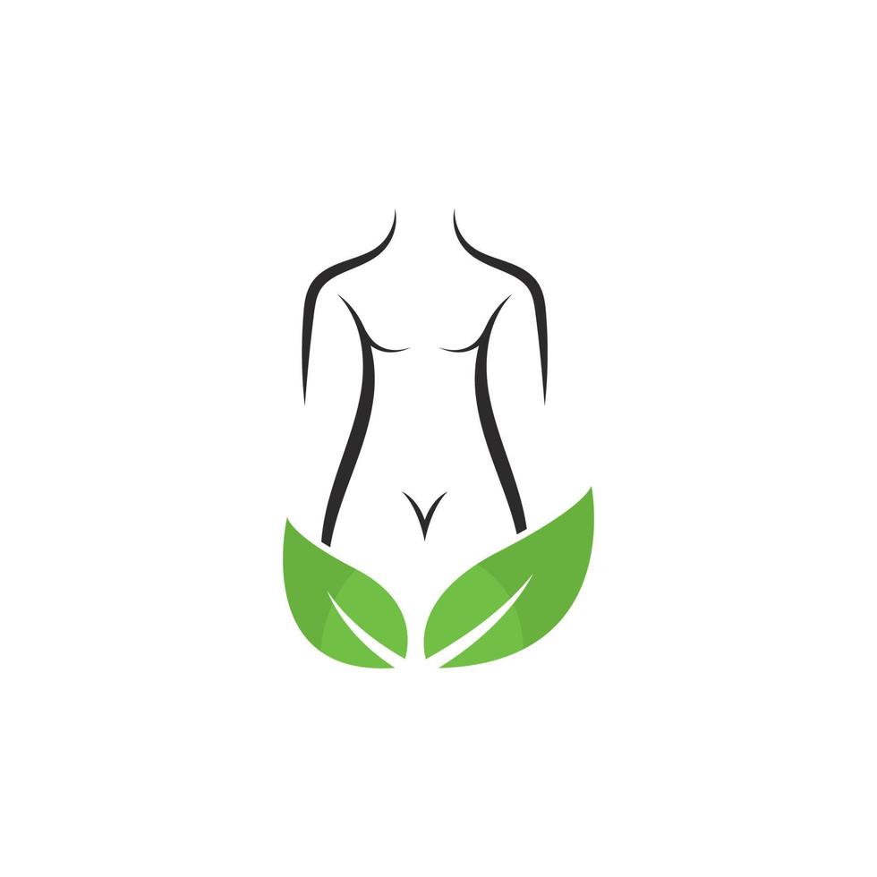 cuerpo de mujer de belleza con ilustración de icono de vector de plantilla de hoja