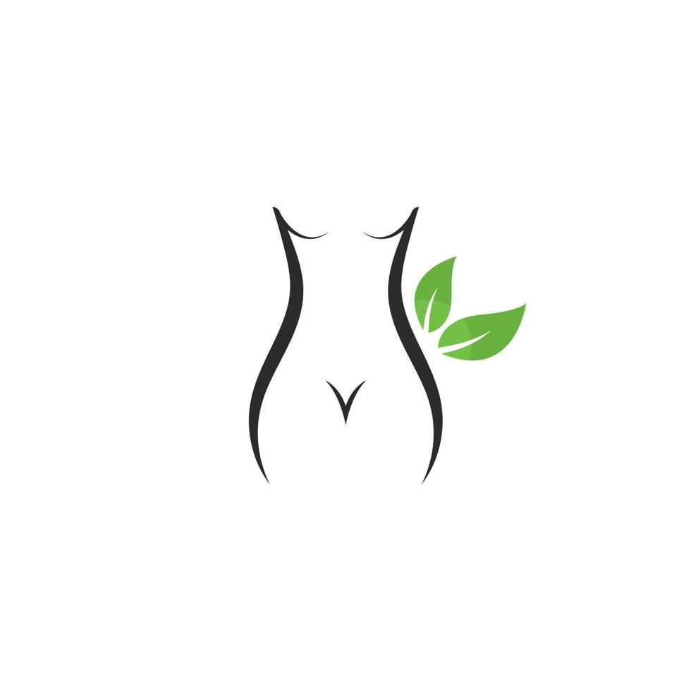 cuerpo de mujer de belleza con ilustración de icono de vector de plantilla de hoja