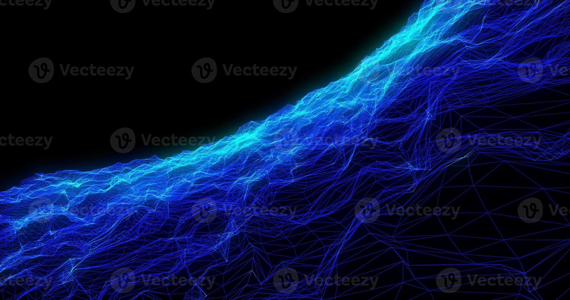 Abstract background with bright beautiful blue glowing energy magic waves and lines from triangles photo