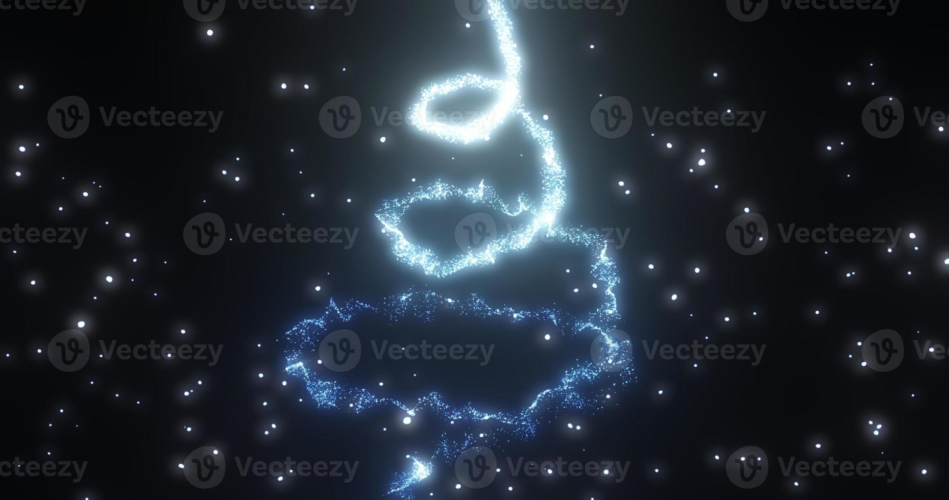 Blue shining Christmas shiny New Year tree for the holiday made of magical energy lines and particles on a black background. Abstract background photo