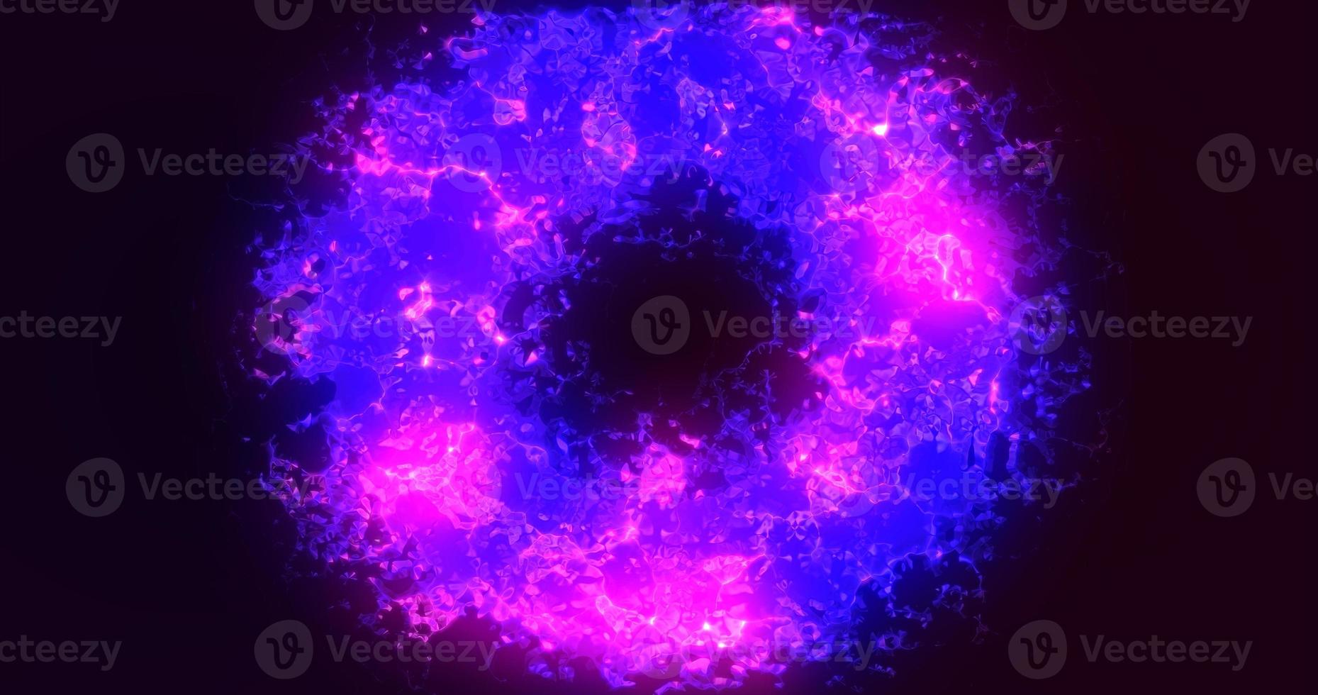 Futuristic abstract purple exploding ring circle glowing radiant magical energy on black background. Abstract background photo