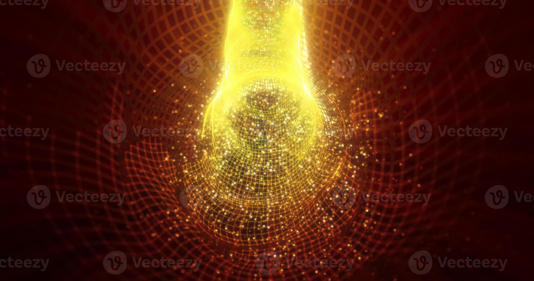 Abstract tunnel fire sunny futuristic from a square grid of lines and dots of particles of shiny hi-tech effect of the glow of the sun's rays and blur background, screensaver photo