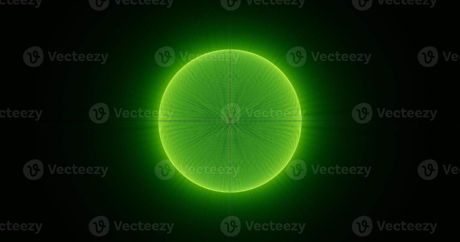 Abstract unusual beautiful bright glowing explosion of a star of a green ball of a sphere of small particles with rays in space background photo