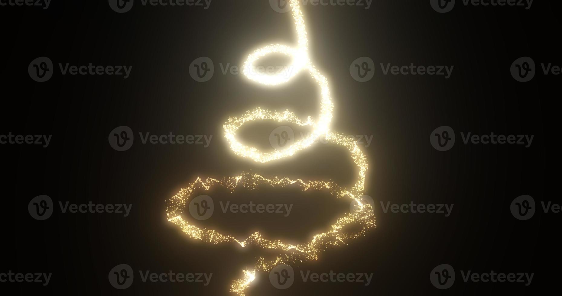 Gold orange shining Christmas shiny New Year tree for the holiday made of magical energy lines and particles on a black background. Abstract background photo
