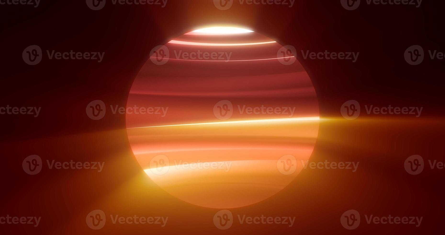 Orange fiery luminous planet star in space glows with bright rays of the sun magical energy lines, shiny circle ball sphere. Abstract background photo