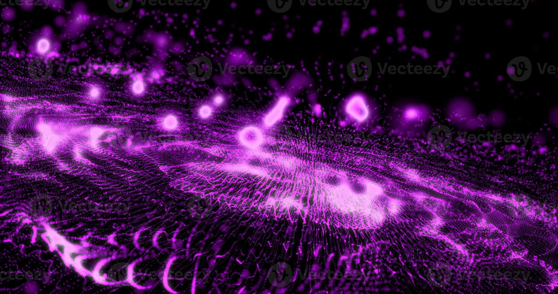 Abstract background with purple moving flying stripes, lines, waves of digital hi-tech smoke particles with blur effect and bokeh photo