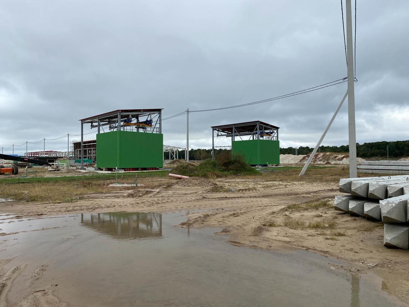 Reinforced concrete piles for the foundation of the building. Materials for construction photo