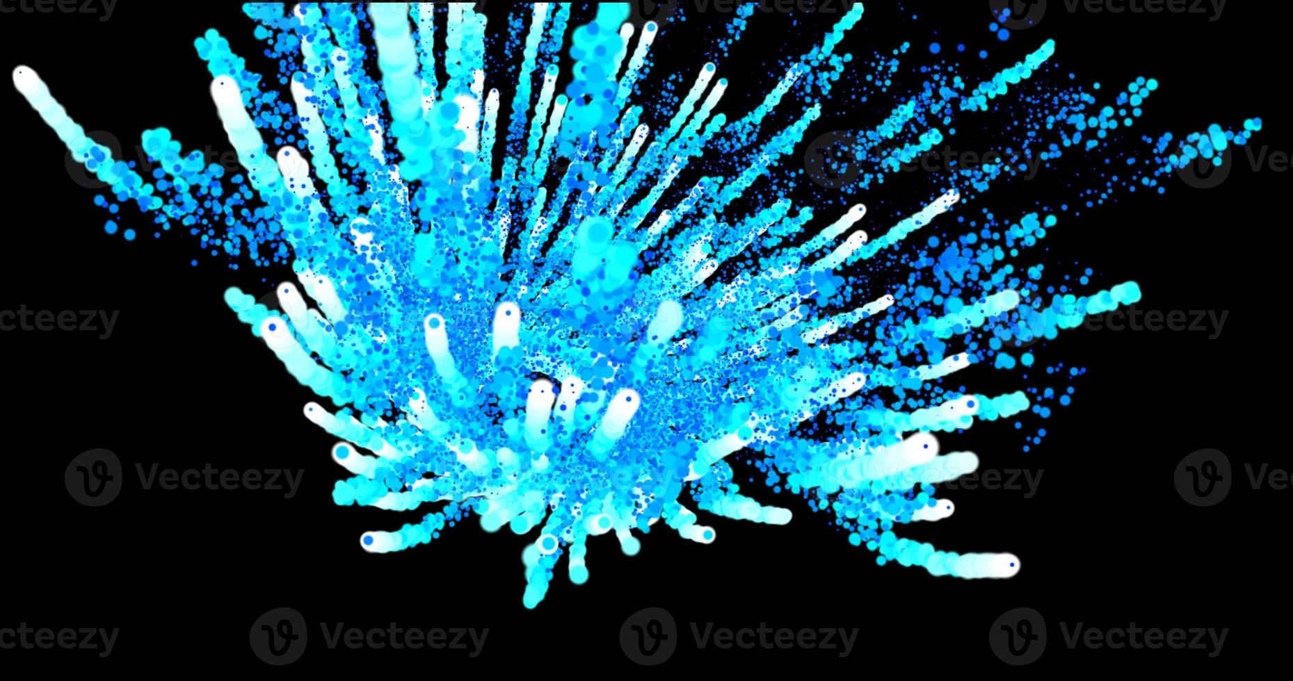 Abstract beautiful explosion of fireworks blue ice salute with a bright glowing smoke magic energy effect on a black background photo