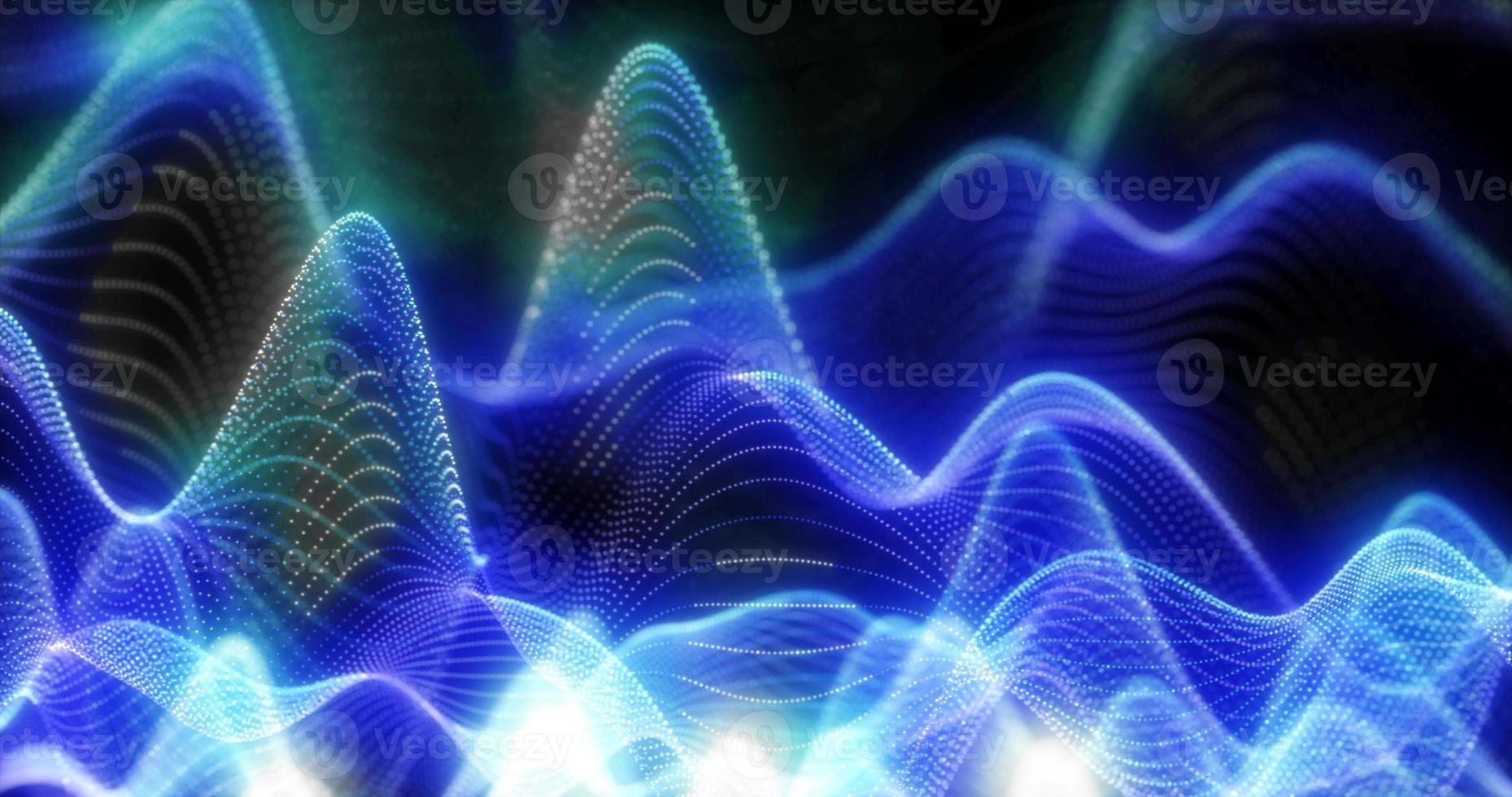 Abstract background of blue futuristic glowing waves from particles of points and lines of energy and magic on a black background photo