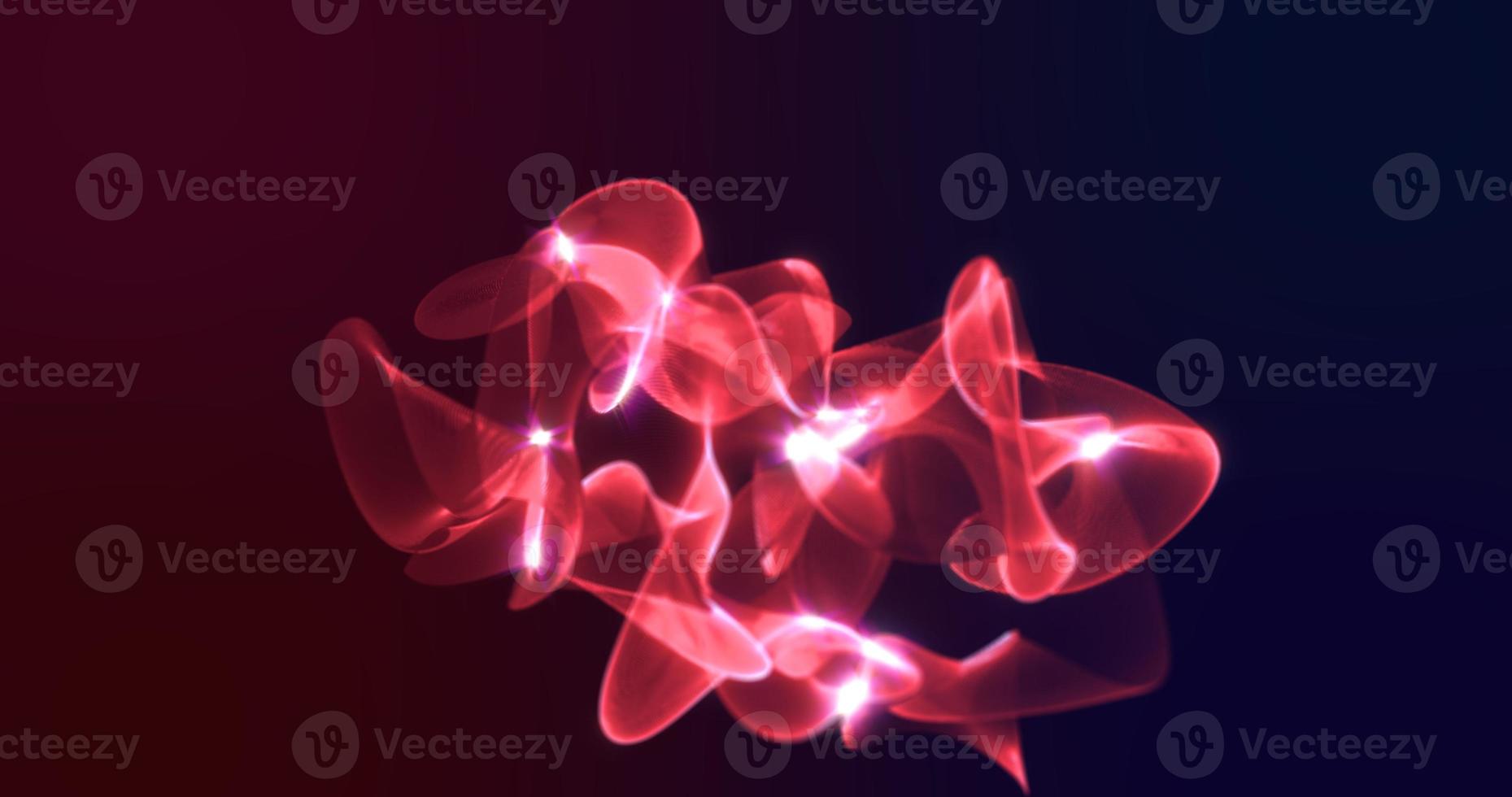 Abstract beautiful bright red glowing energy electric magic space lines waves from particles on a black background photo