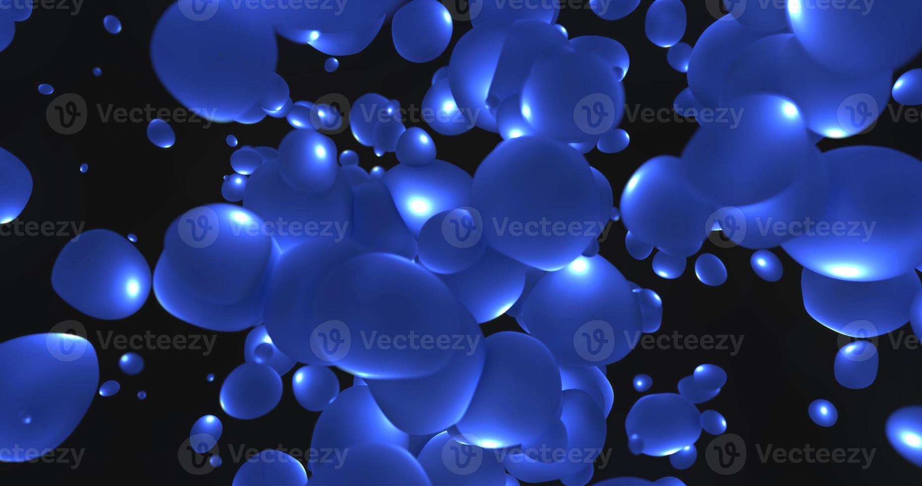 Abstract background with bright blue flying liquid bubbles glowing energy magic circles and balls drops in high resolution 4k animation motion design photo
