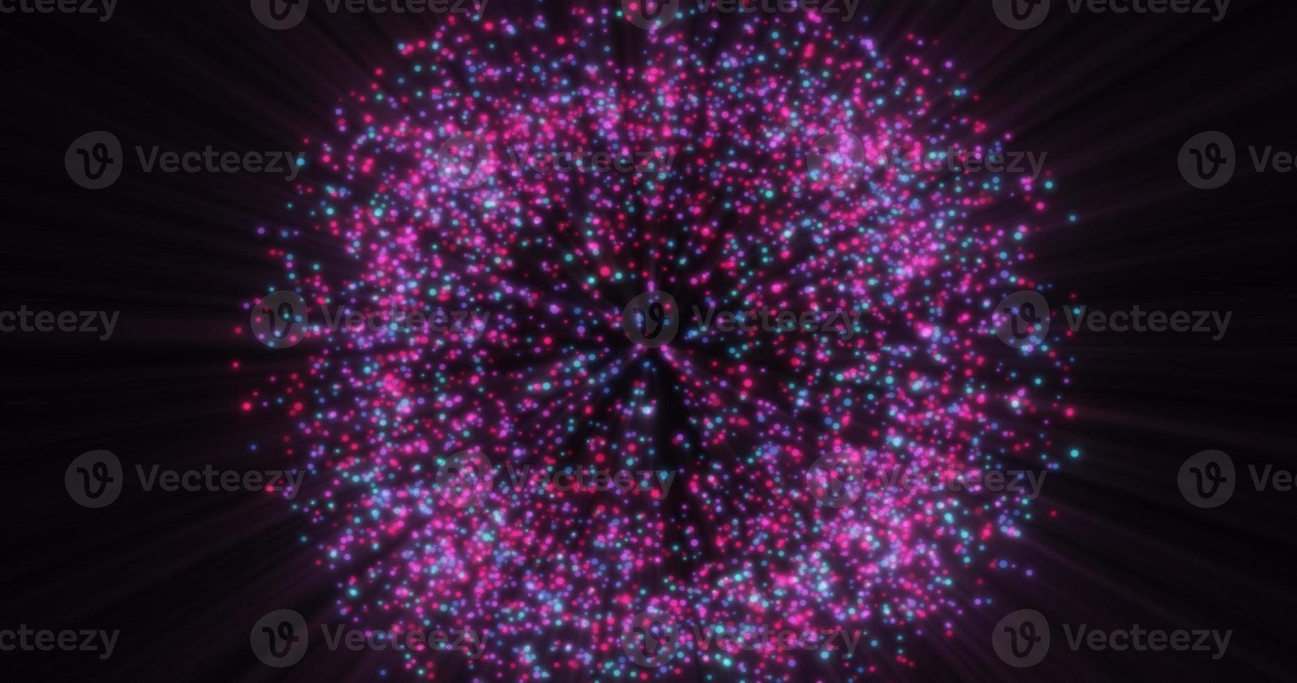 Abstract background of bright purple glowing sphere ball of shiny bright beautiful festive fireworks from particles photo