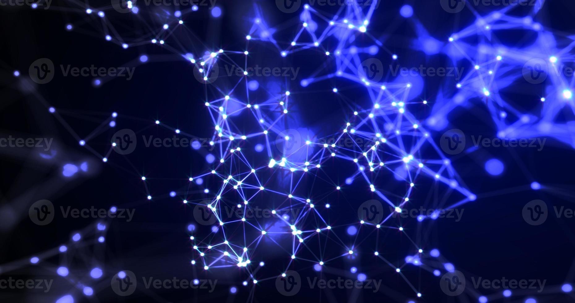 Futuristic abstract blue glowing plexus dots with radiant magical energy lines on a black background. Abstract background photo
