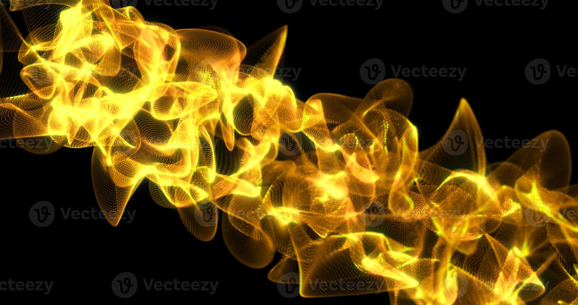 Abstract beautiful bright yellow glowing energy electric magic space lines waves from particles on a black background photo