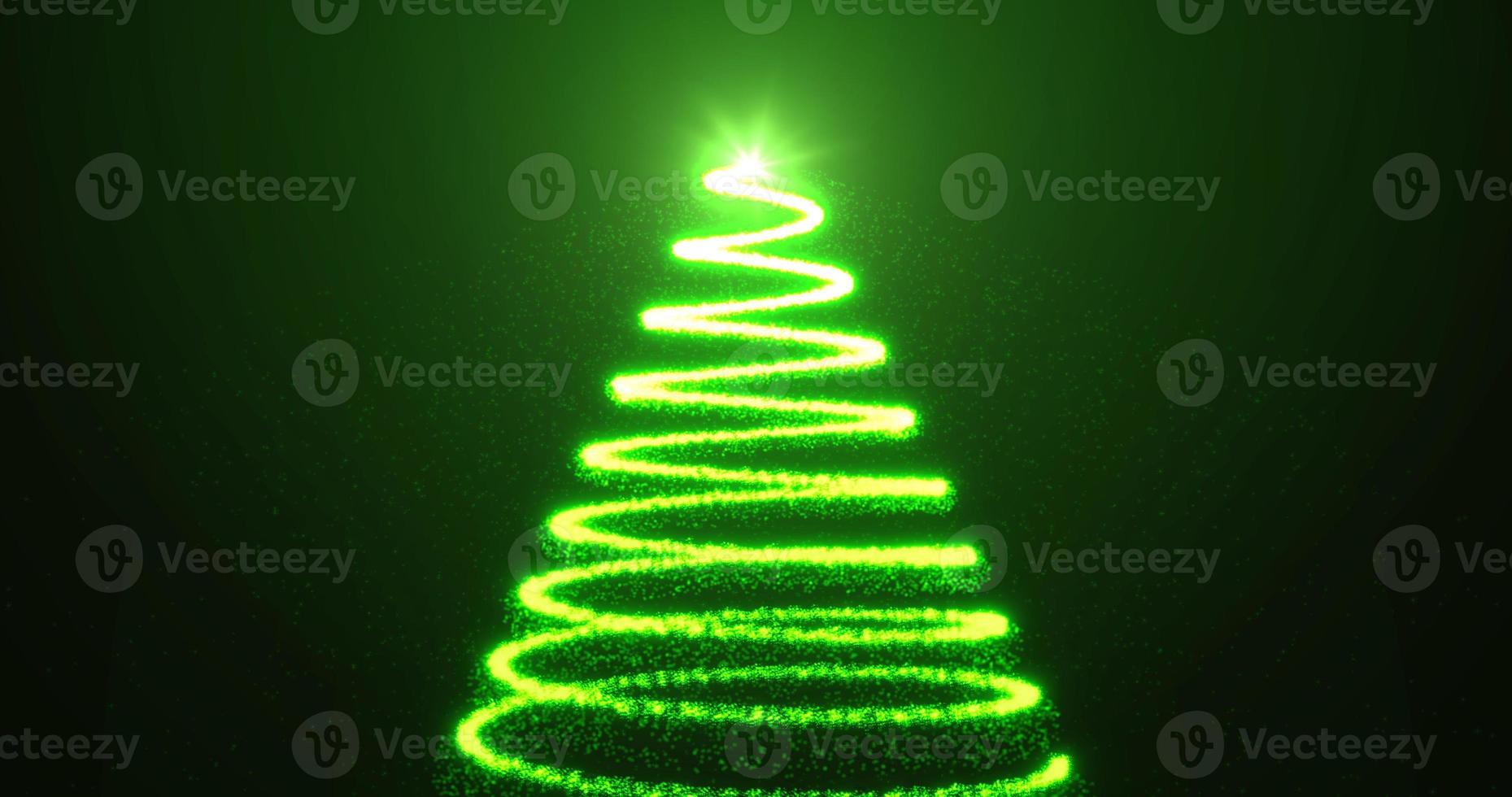 Christmas green New Year tree festive from bright glowing shiny beautiful particles and lines. Abstract background photo