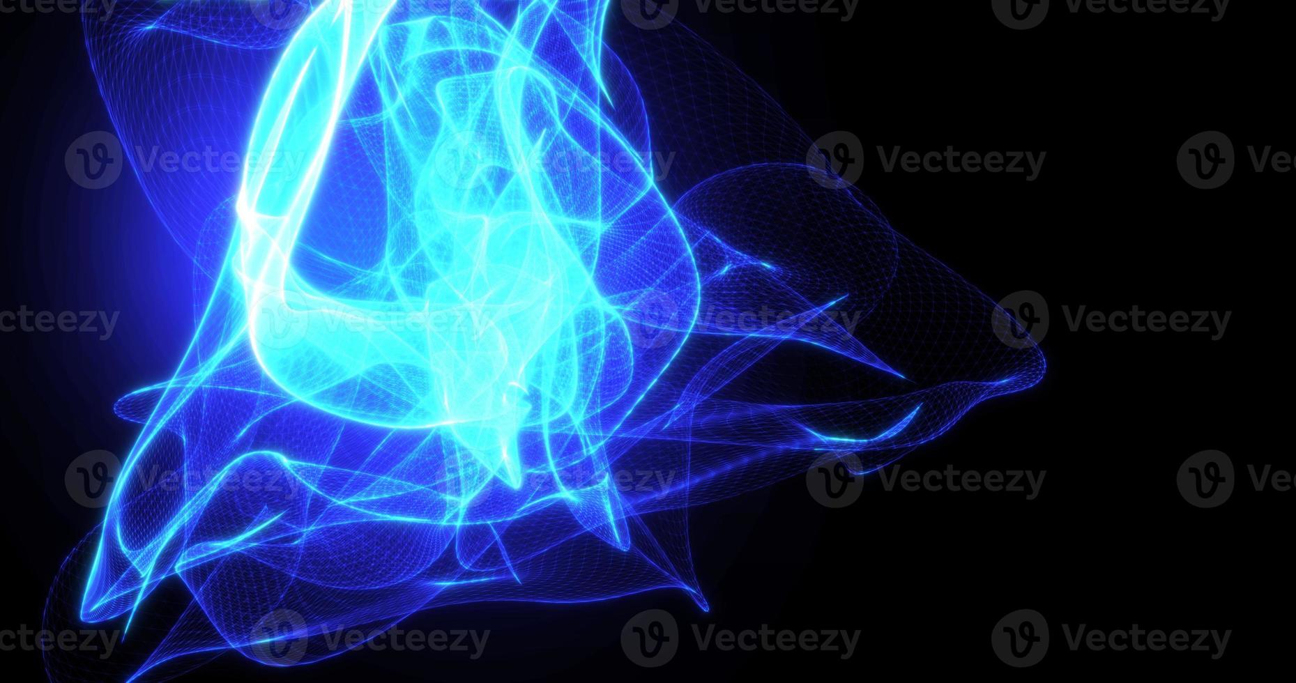 Abstract background with blue beautiful smoke from waves and lines energy hi-tech magical laser neon with glow effect photo
