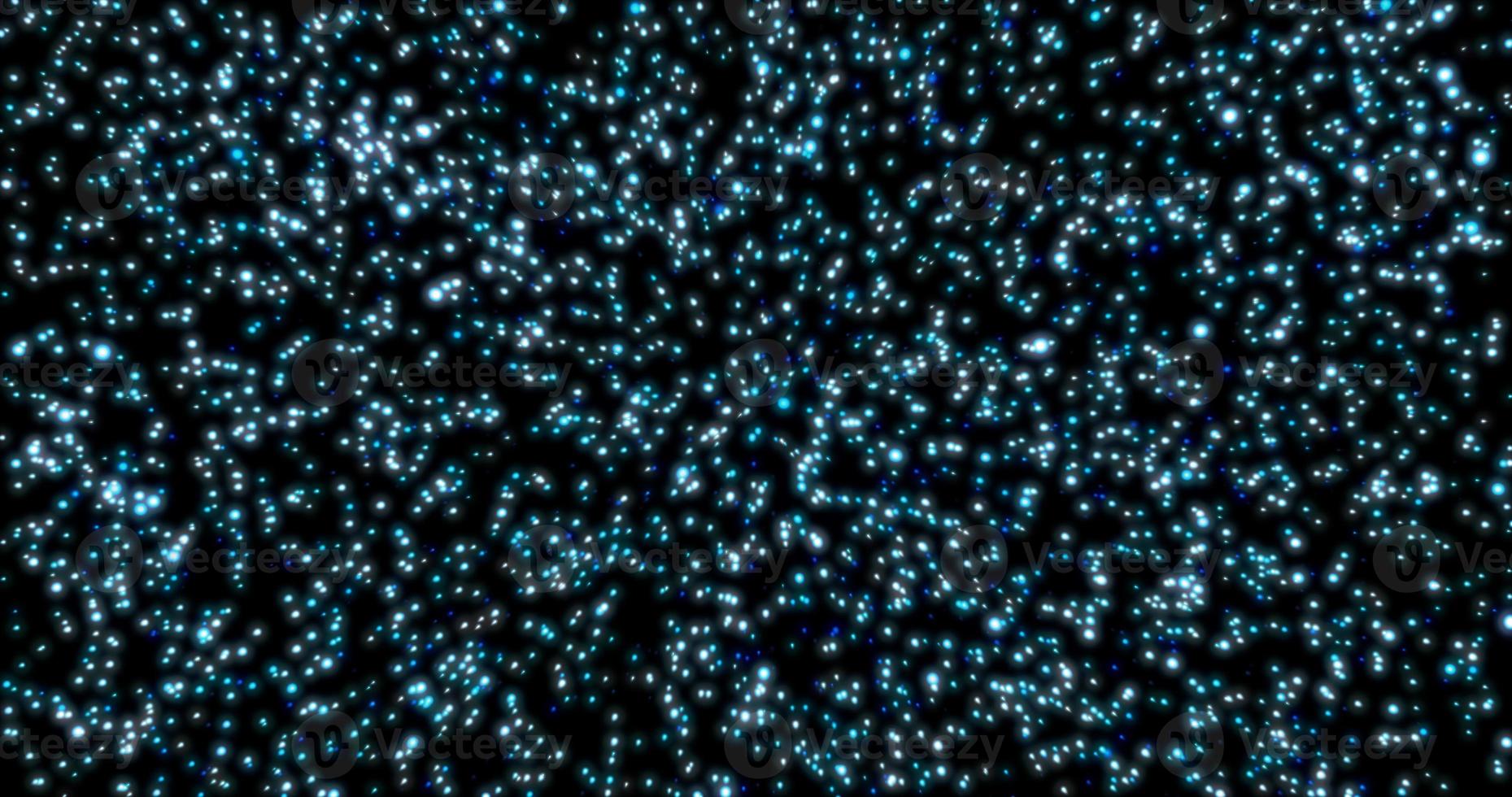 Christmas New Year snowfall from small glowing flying snowflakes particles dots blue white shiny festive isolated on black background. Abstract background. Screensaver photo