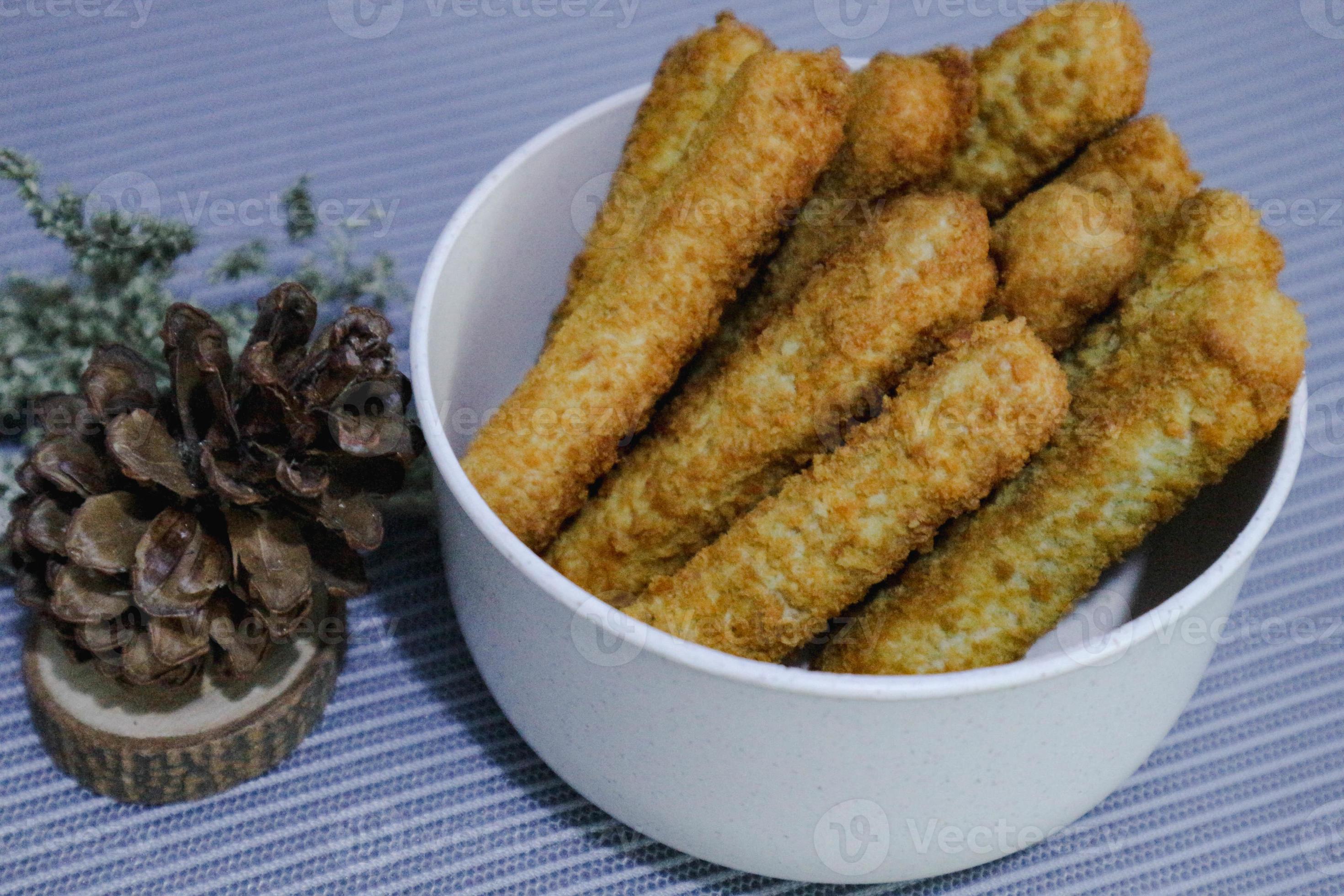 Chicken finger nuggets or chicken nuggets in the form of sticks