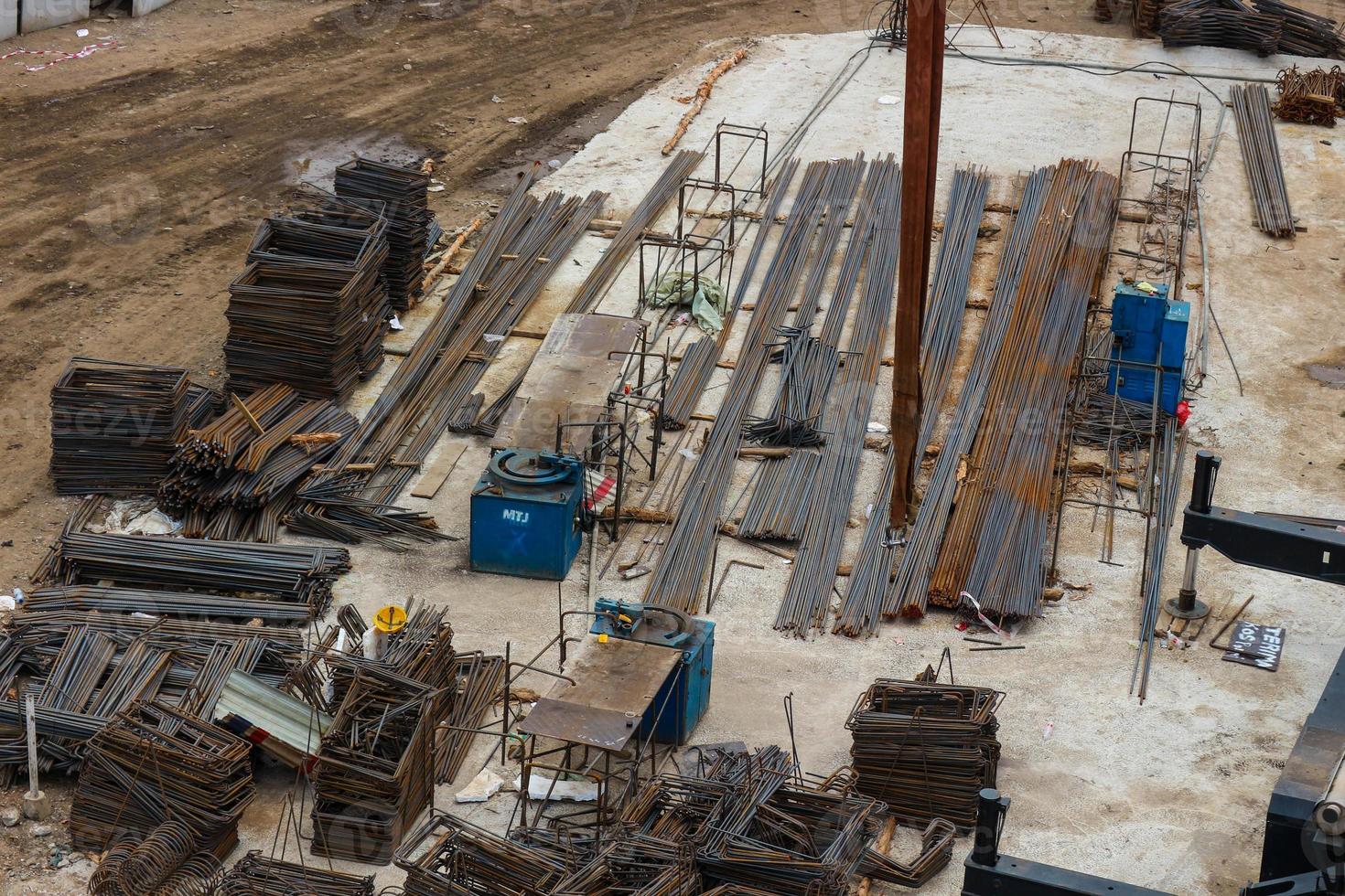 Stockyard steel reinforcement for bridge construction. photo