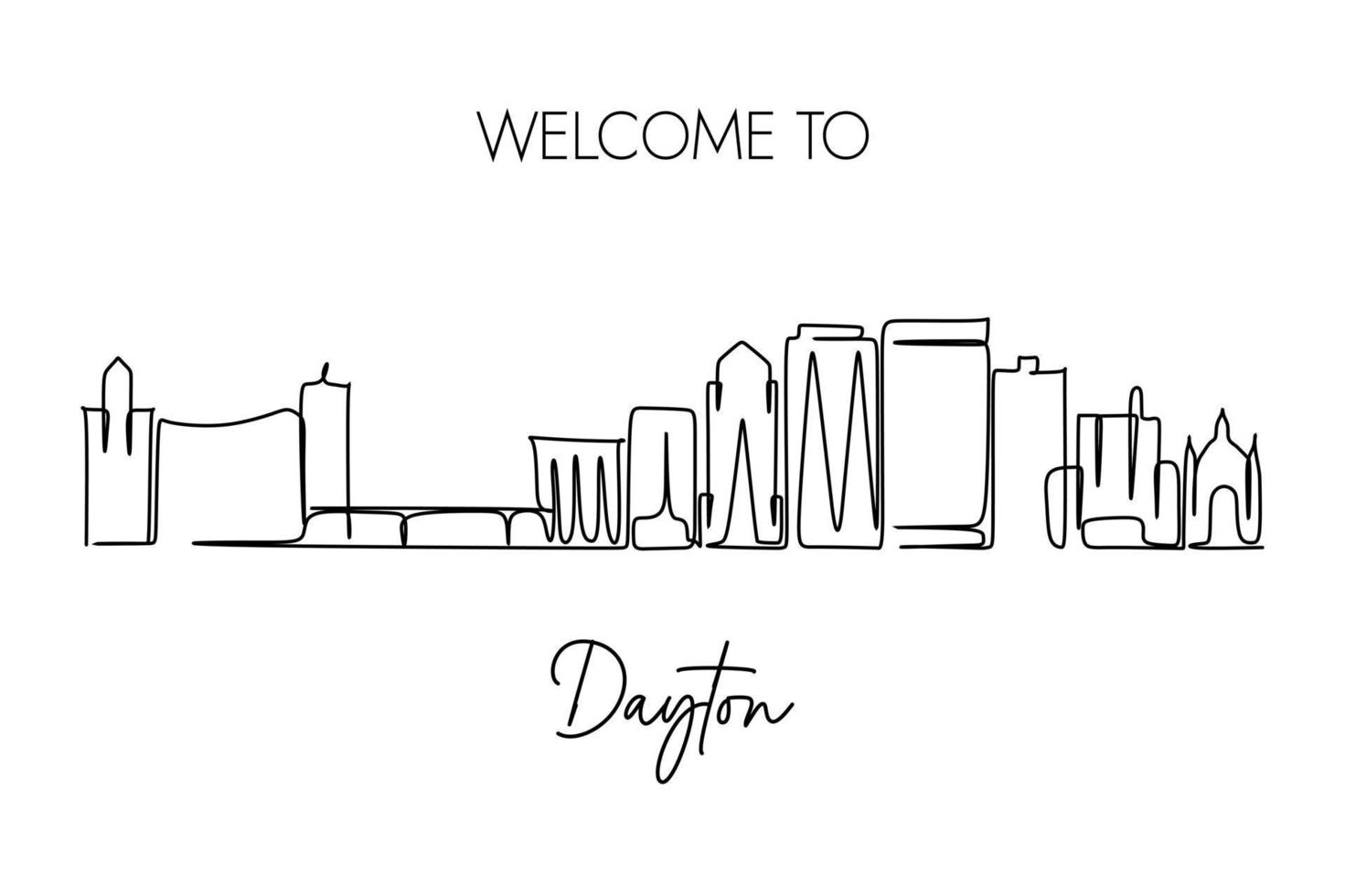 dibujo de una línea del horizonte de la ciudad de dayton ohio. diseño de estilo dibujado a mano para el concepto de viajes y turismo vector