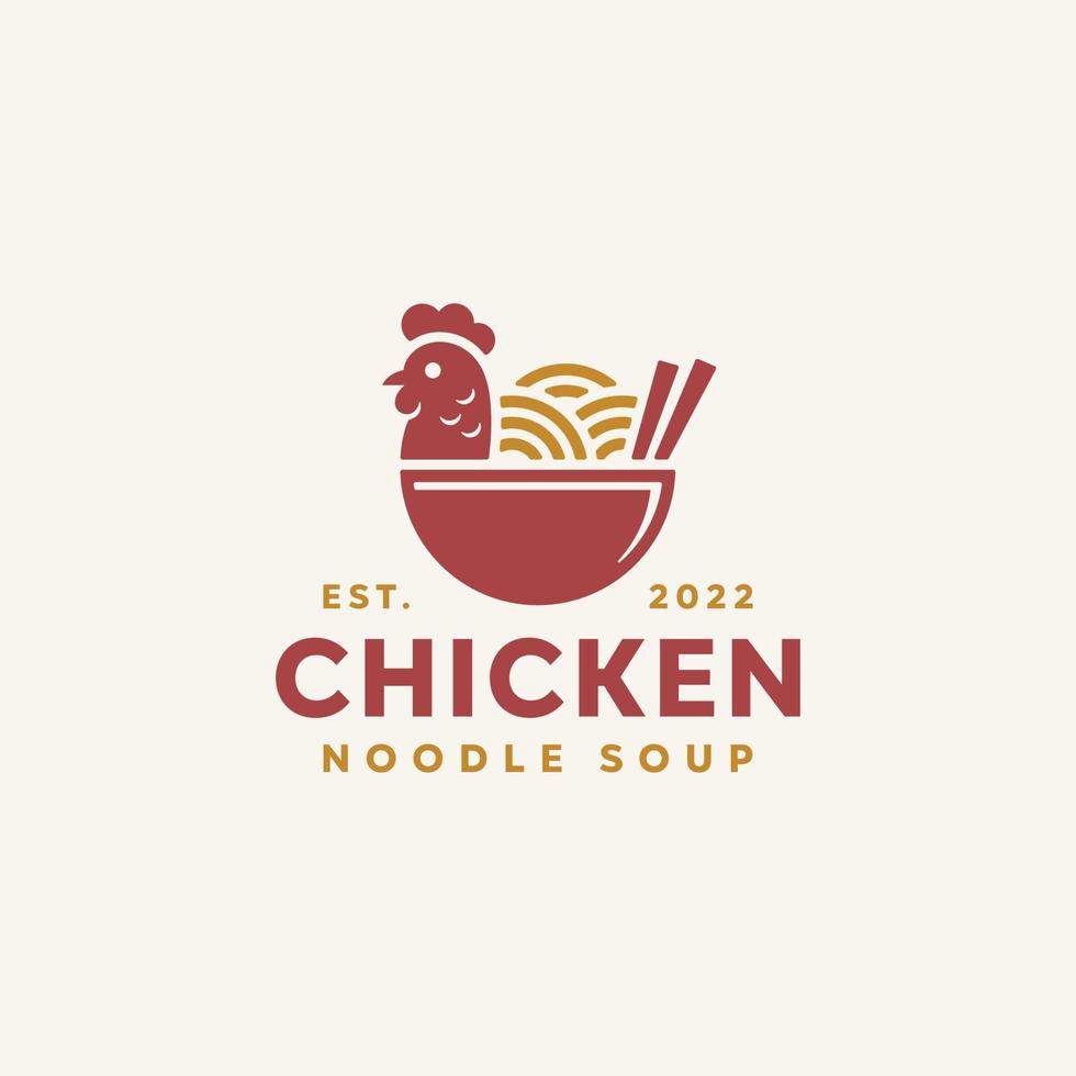 Chicken noodle soup logo design template vector