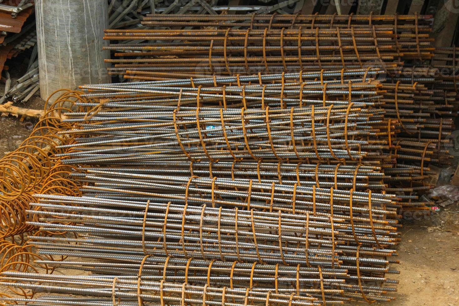 Stockyard steel reinforcement for bridge construction. photo