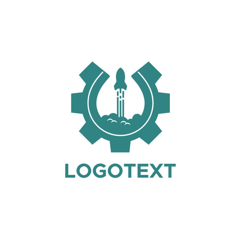 plantilla de diseño de logotipo de cohete y engranaje vector