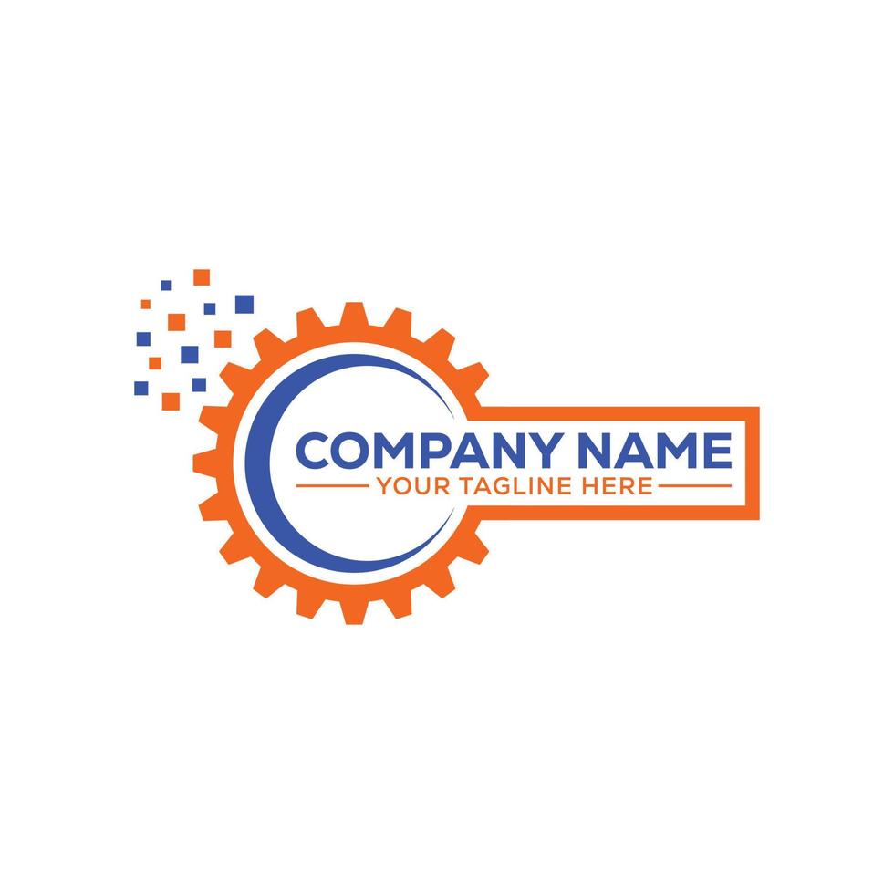 gear tech logo icono vector ilustración color naranja y azul