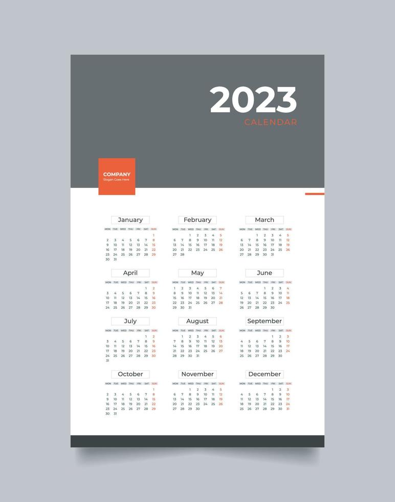 Diseño de calendario anual 2023 para organizador de eventos. vector