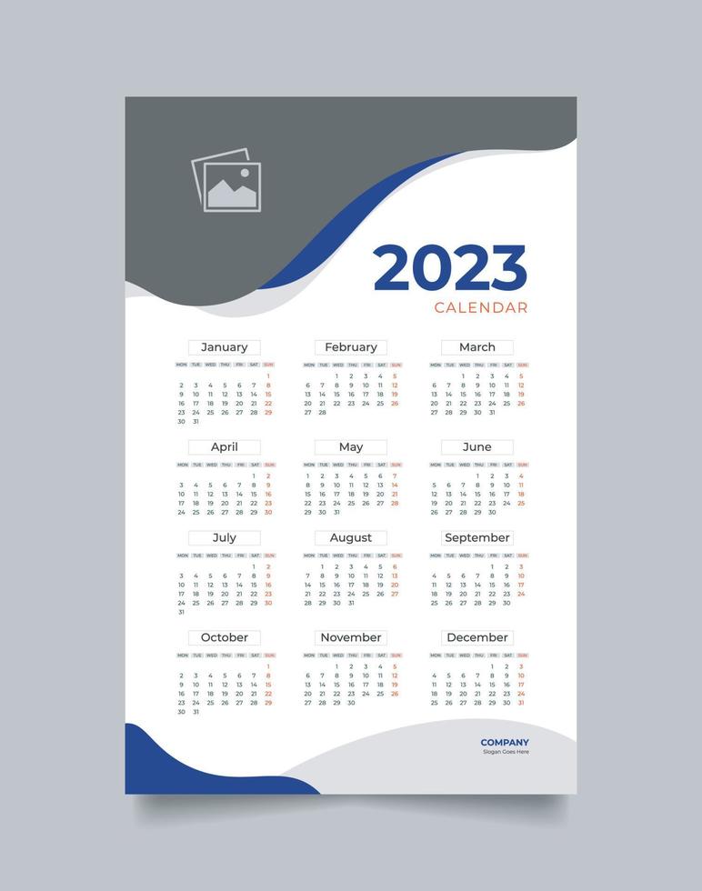 Diseño de calendario anual 2023 para organizador de eventos. vector