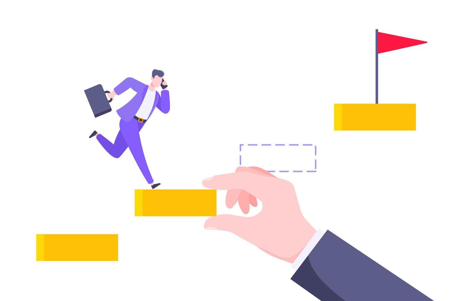 Business mentor helps to improve career and holding stairs stepr vector illustration.