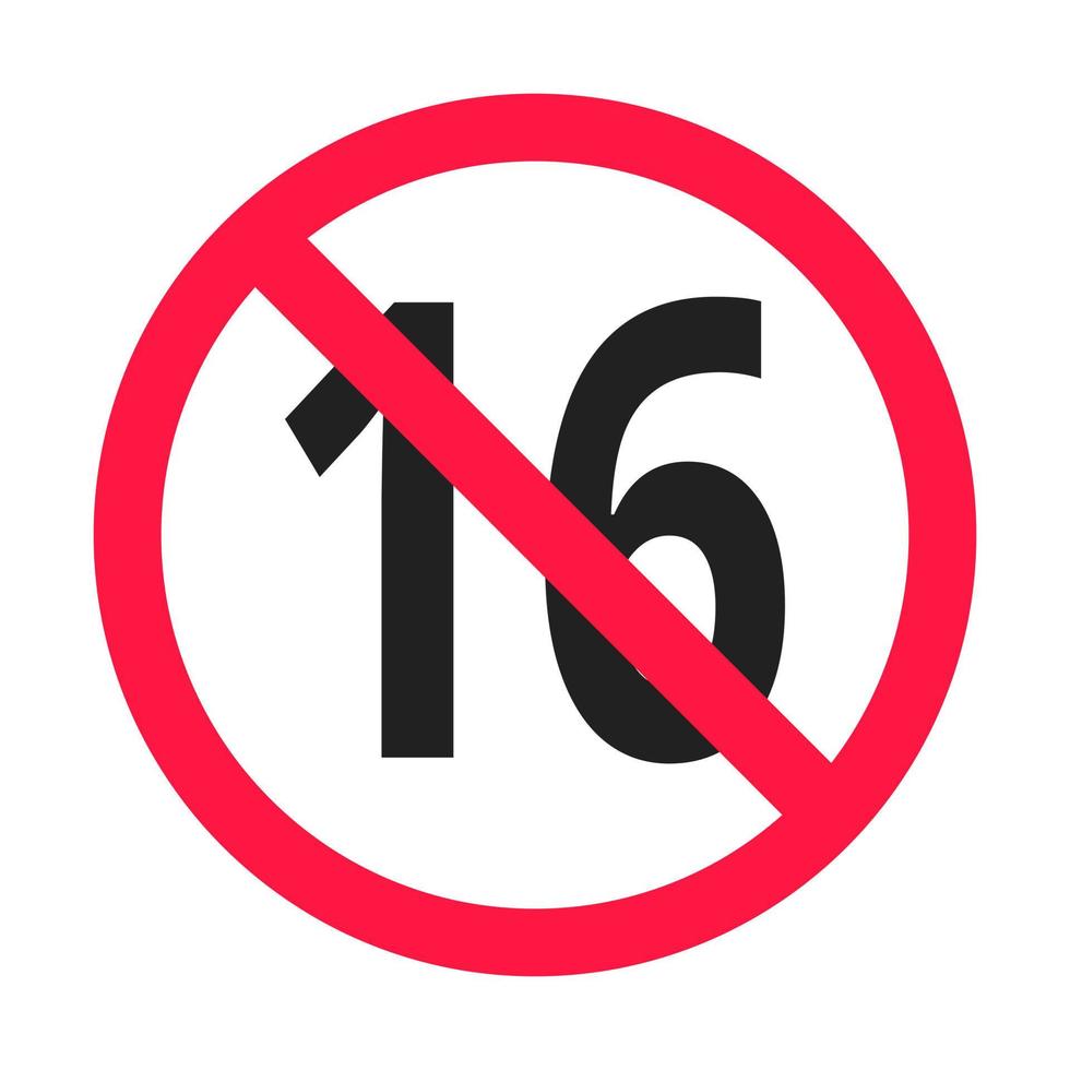 menores de 16 años prohibido icono redondo signo vector ilustración.