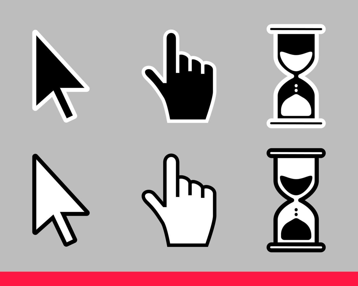 Pointer hand, arrow and hourglass loading clock mouse cursors icon sign vector