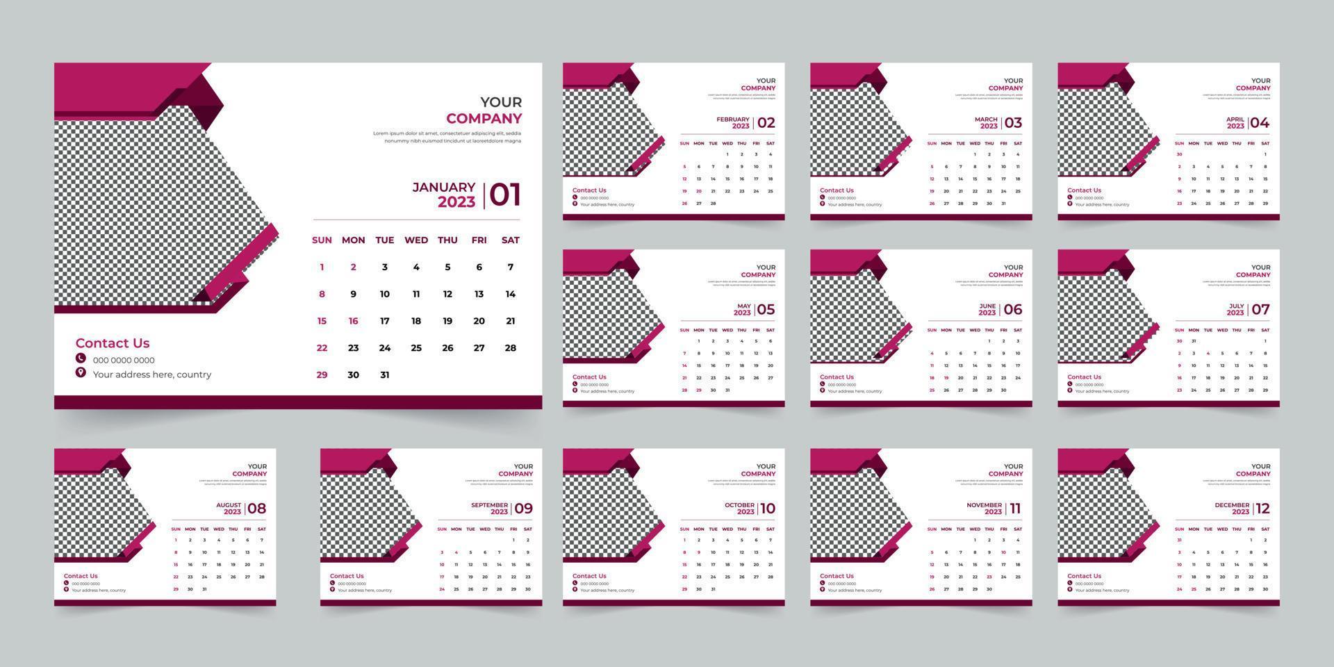 Modern 2023 new year desk calendar design template Vector, Creative high-quality print-ready calendar design template vector