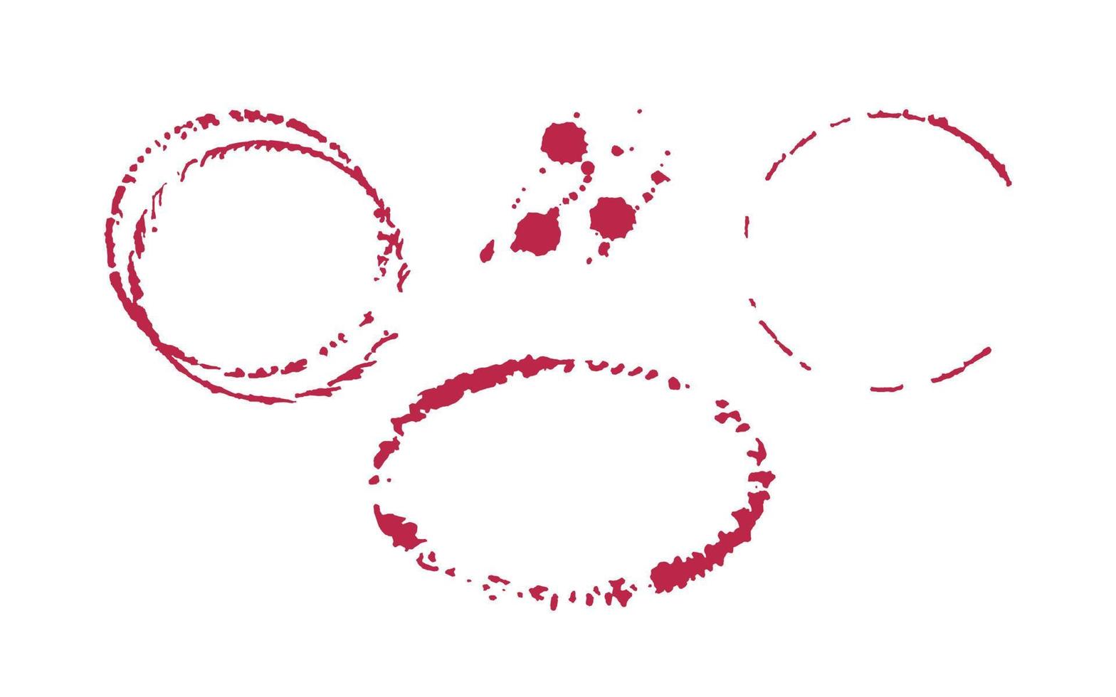 Wine set stains round prints with drops, Viva Magenta trend color 2023. vector