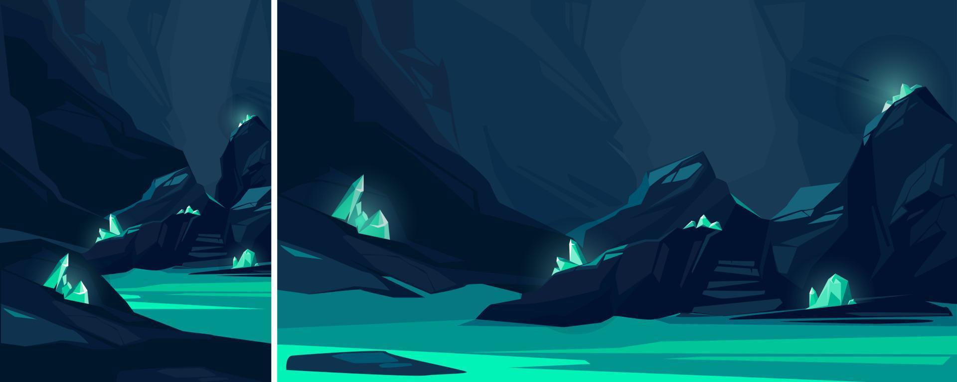 cueva con cristales turquesas. ubicación subterránea en diferentes formatos. vector