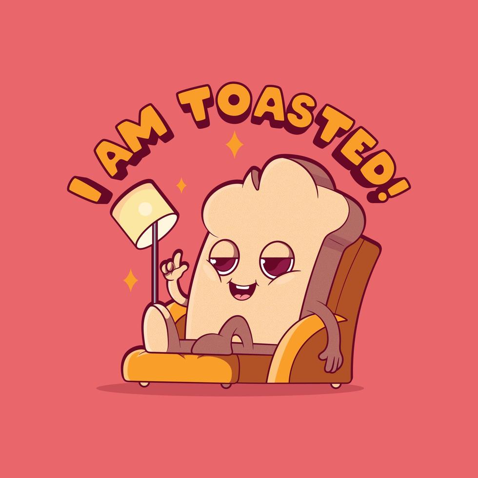 Toasted bread character seated on a couch vector illustration. Food, funny, high design concept.