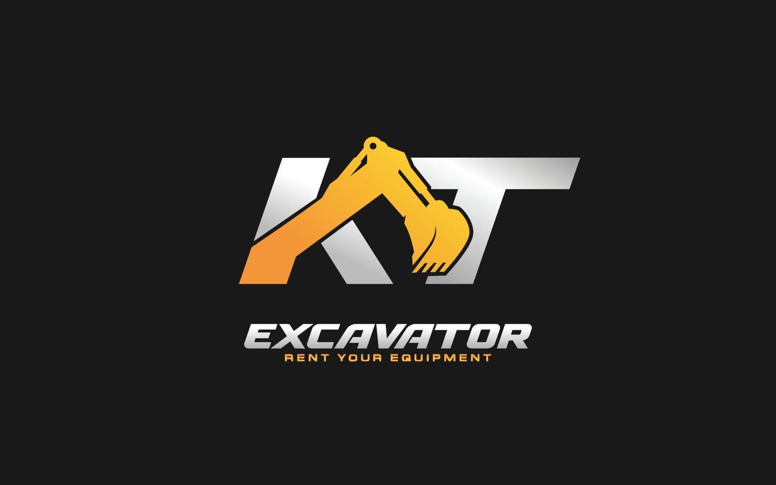 KT logo excavator for construction company. Heavy equipment template vector illustration for your brand.