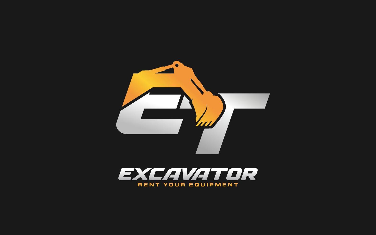 ET logo excavator for construction company. Heavy equipment template vector illustration for your brand.