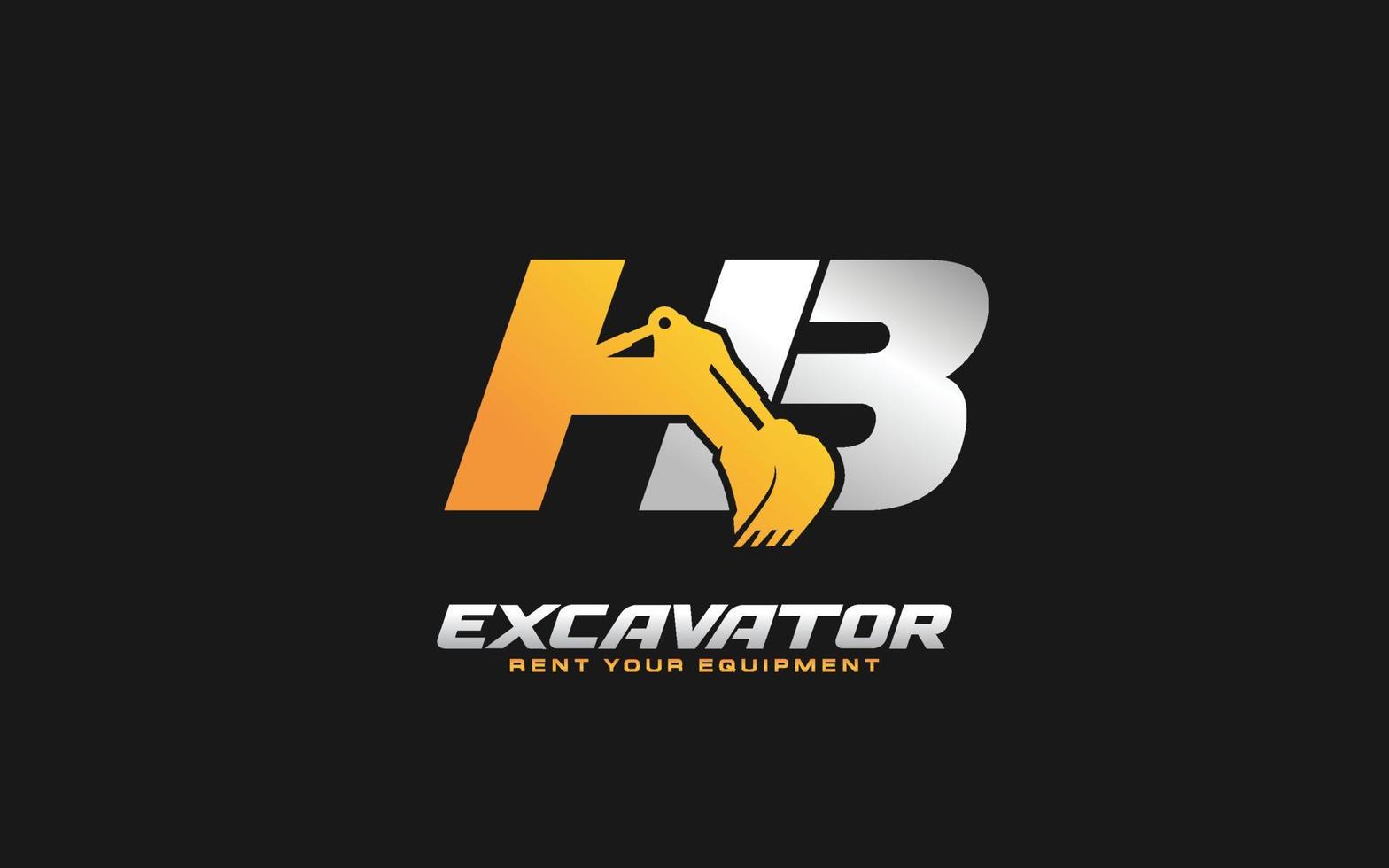 HB  logo excavator for construction company. Heavy equipment template vector illustration for your brand.