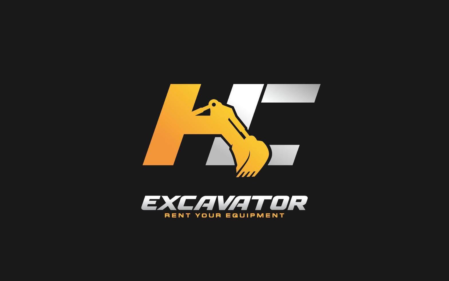 Excavadora de logotipo hc para empresa constructora. ilustración de vector de plantilla de equipo pesado para su marca.