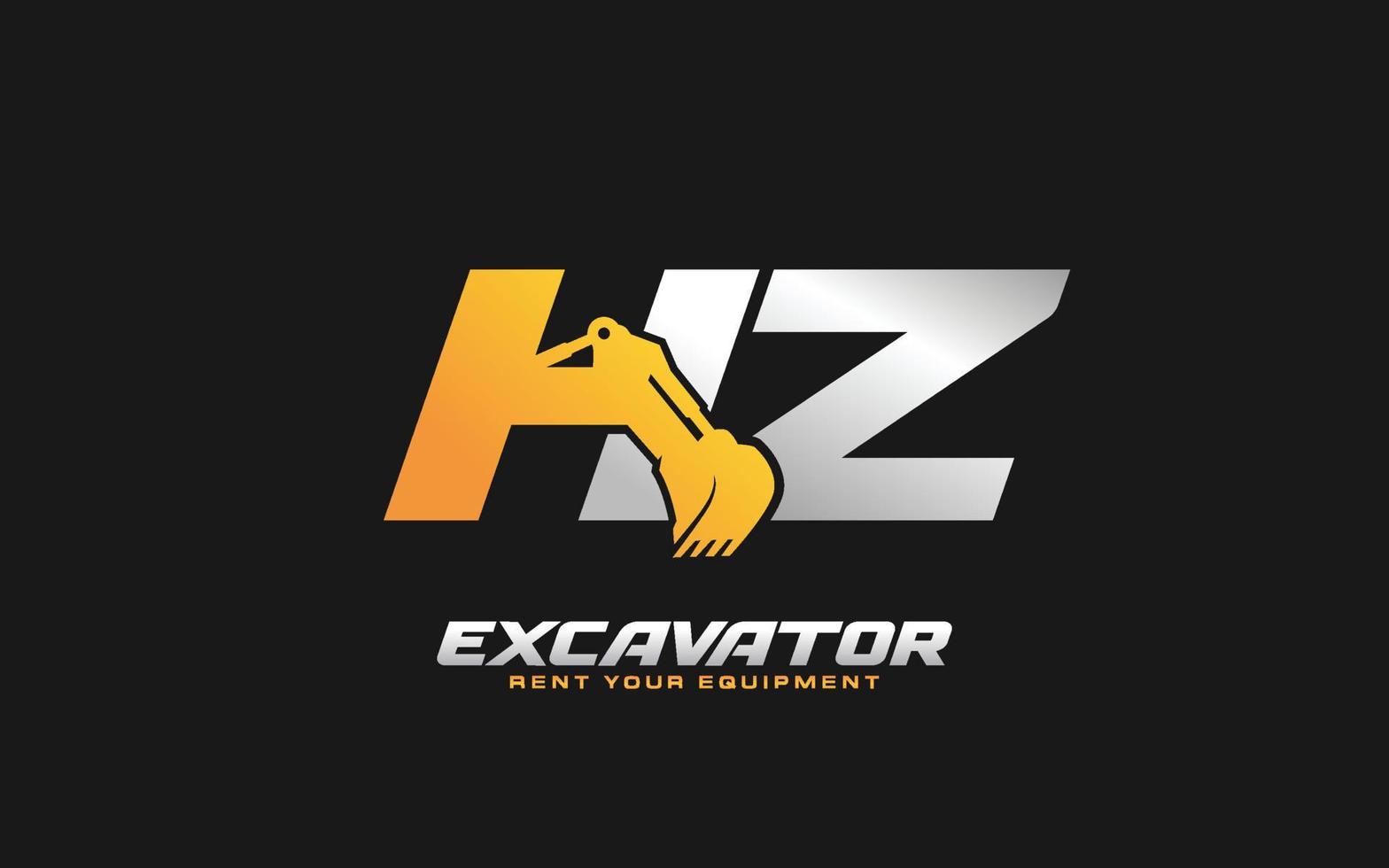 excavadora de logotipo hz para empresa constructora. ilustración de vector de plantilla de equipo pesado para su marca.